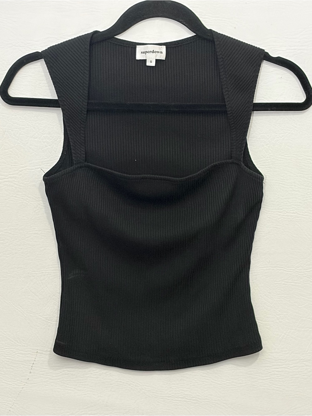 superdown Black Ribbed Square-Neck Tank Small
